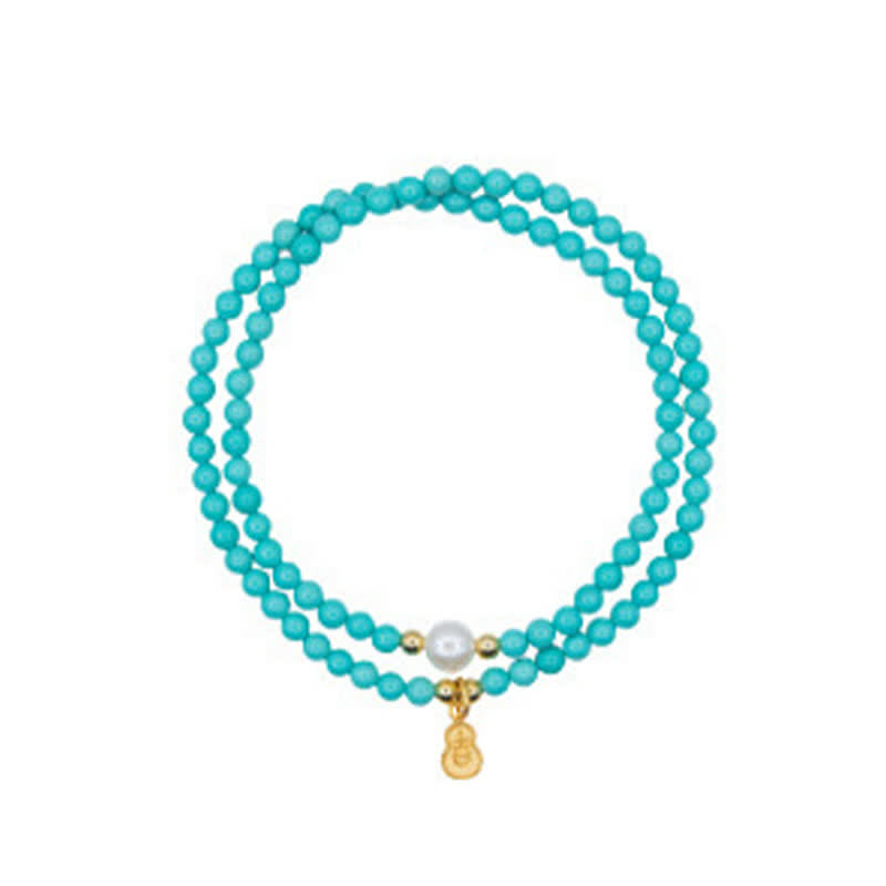 Buddha Stones Handgefertigtes Armband mit türkisfarbenem Perlen-Kürbis-Anhänger und doppelter Wicklung - image 12