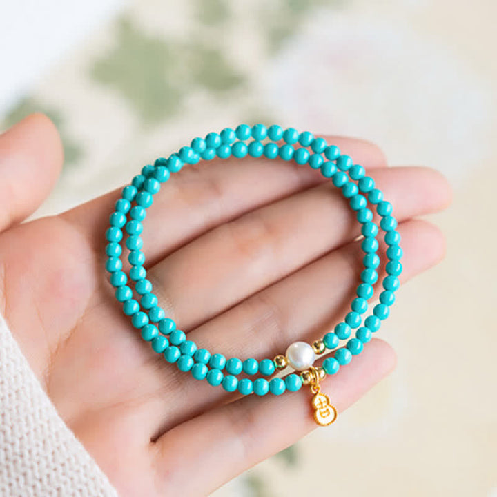 Buddha Stones Handgefertigtes Armband mit türkisfarbenem Perlen-Kürbis-Anhänger und doppelter Wicklung - image 3
