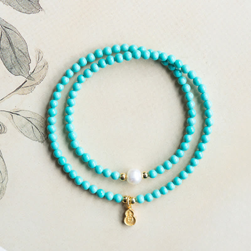 Buddha Stones Handgefertigtes Armband mit türkisfarbenem Perlen-Kürbis-Anhänger und doppelter Wicklung - image 6