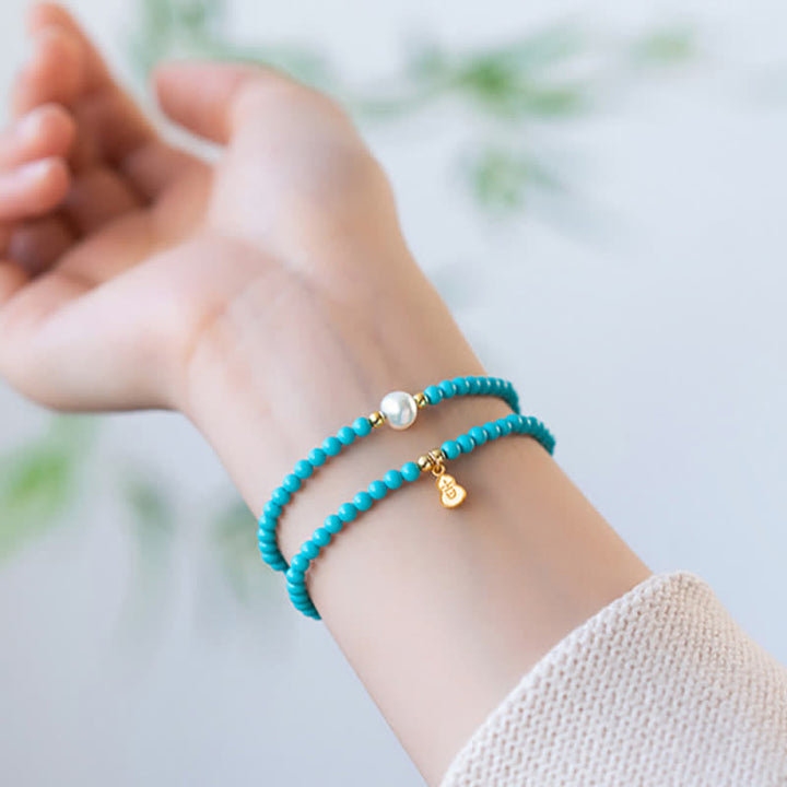 Buddha Stones Handgefertigtes Armband mit türkisfarbenem Perlen-Kürbis-Anhänger und doppelter Wicklung - image 9