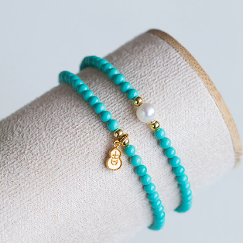 Buddha Stones Handgefertigtes Armband mit türkisfarbenem Perlen-Kürbis-Anhänger und doppelter Wicklung - image 8