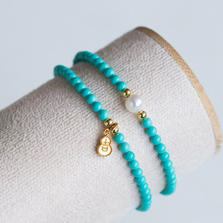 Buddha Stones Handgefertigtes Armband mit türkisfarbenem Perlen-Kürbis-Anhänger und doppelter Wicklung - image 8