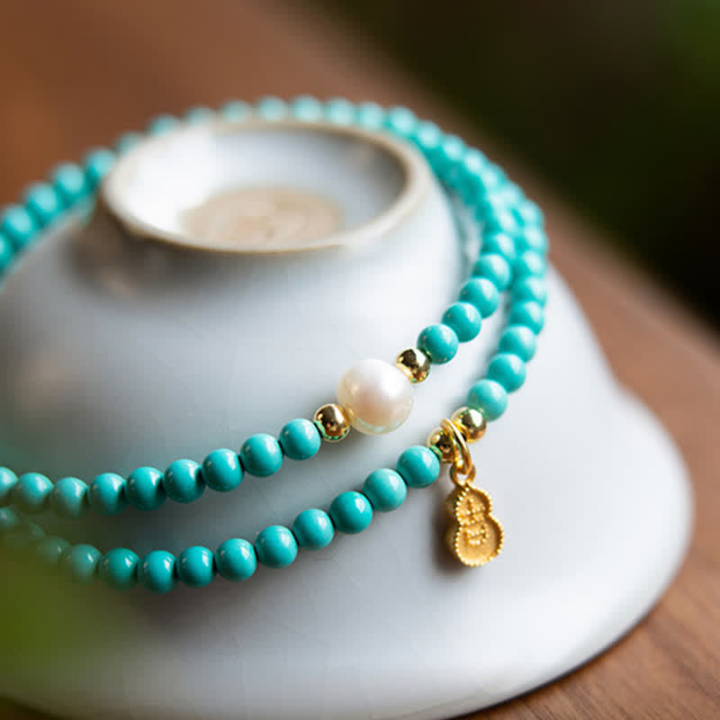 Buddha Stones Handgefertigtes Armband mit türkisfarbenem Perlen-Kürbis-Anhänger und doppelter Wicklung - image 4