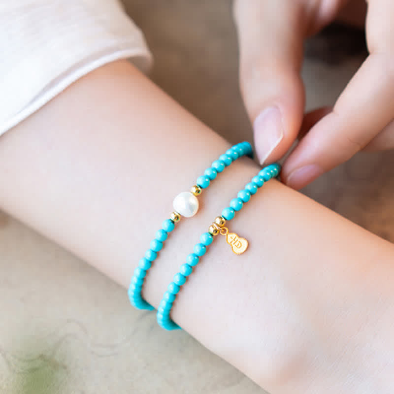 Buddha Stones Handgefertigtes Armband mit türkisfarbenem Perlen-Kürbis-Anhänger und doppelter Wicklung - image 10