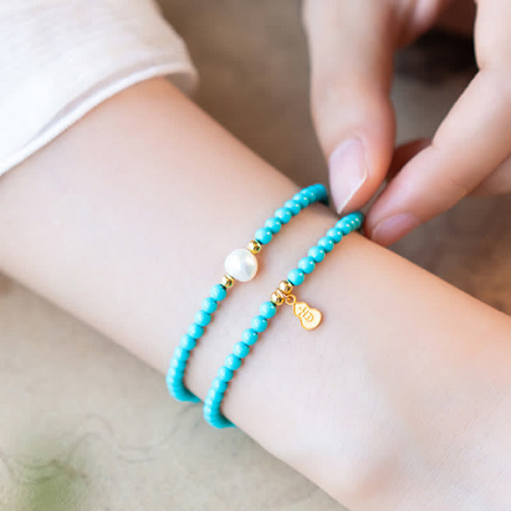 Buddha Stones Handgefertigtes Armband mit türkisfarbenem Perlen-Kürbis-Anhänger und doppelter Wicklung - image 10