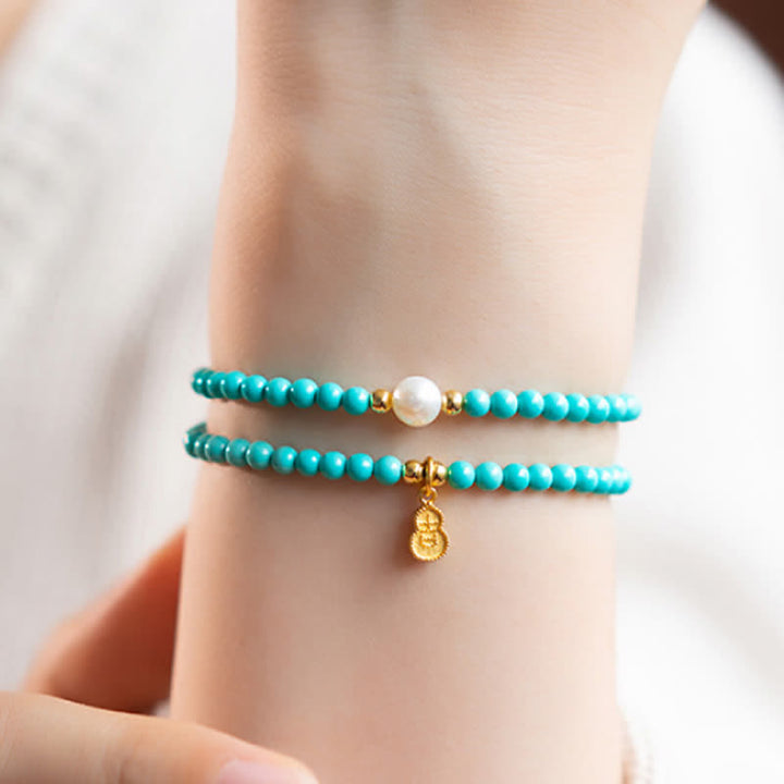 Buddha Stones Handgefertigtes Armband mit türkisfarbenem Perlen-Kürbis-Anhänger und doppelter Wicklung - image 7