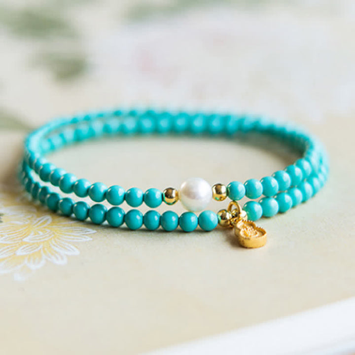 Buddha Stones Handgefertigtes Armband mit türkisfarbenem Perlen-Kürbis-Anhänger und doppelter Wicklung - image 1