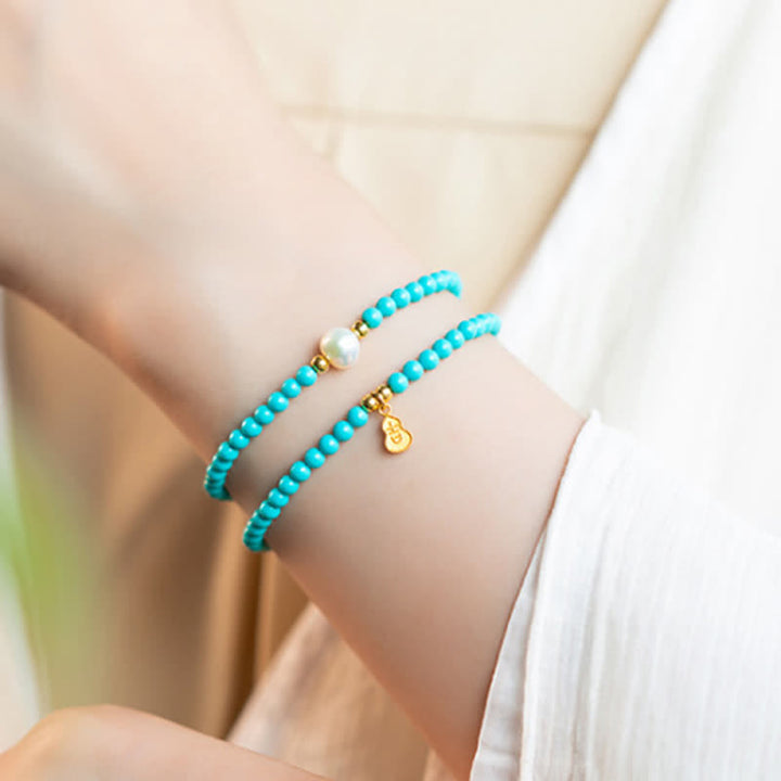 Buddha Stones Handgefertigtes Armband mit türkisfarbenem Perlen-Kürbis-Anhänger und doppelter Wicklung - image 11