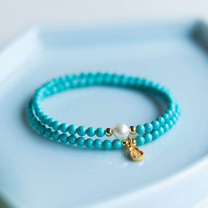 Buddha Stones Handgefertigtes Armband mit türkisfarbenem Perlen-Kürbis-Anhänger und doppelter Wicklung - image 2