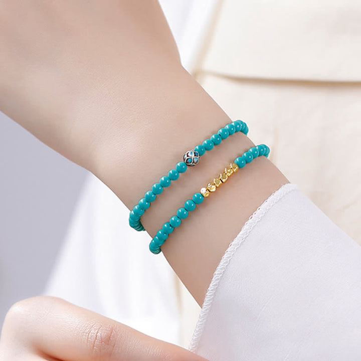 Buddha Stones Türkisfarbenes, handgefertigtes Armband mit doppelt gewickelten, facettierten Perlen - image 12
