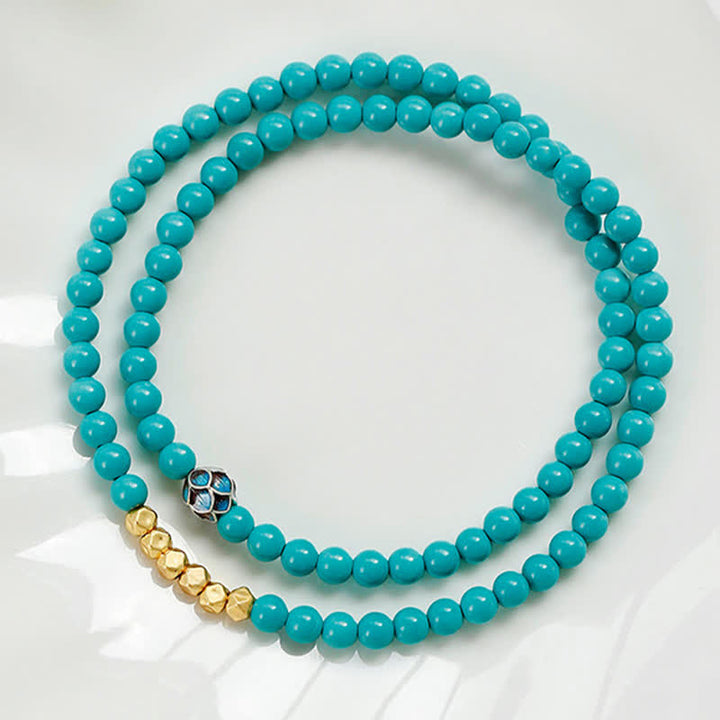 Buddha Stones Türkisfarbenes, handgefertigtes Armband mit doppelt gewickelten, facettierten Perlen - image 6