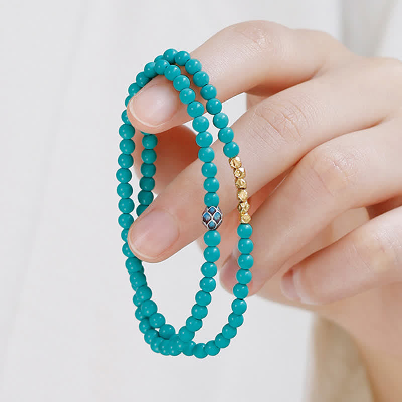 Buddha Stones Türkisfarbenes, handgefertigtes Armband mit doppelt gewickelten, facettierten Perlen - image 9