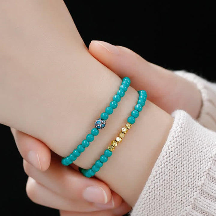 Buddha Stones Türkisfarbenes, handgefertigtes Armband mit doppelt gewickelten, facettierten Perlen - image 10