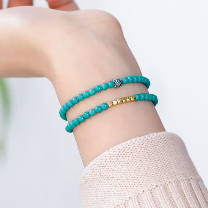 Buddha Stones Türkisfarbenes, handgefertigtes Armband mit doppelt gewickelten, facettierten Perlen - image 11