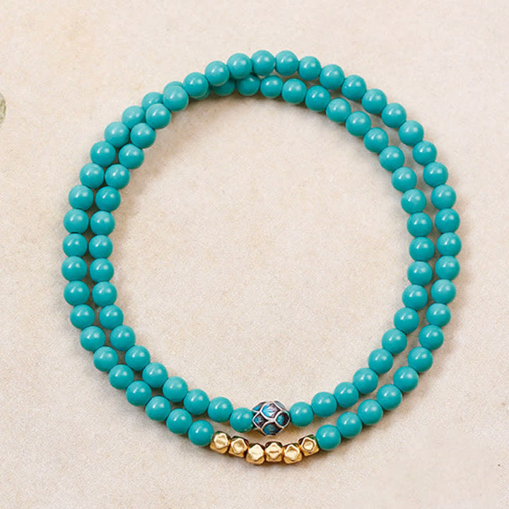 Buddha Stones Türkisfarbenes, handgefertigtes Armband mit doppelt gewickelten, facettierten Perlen - image 4