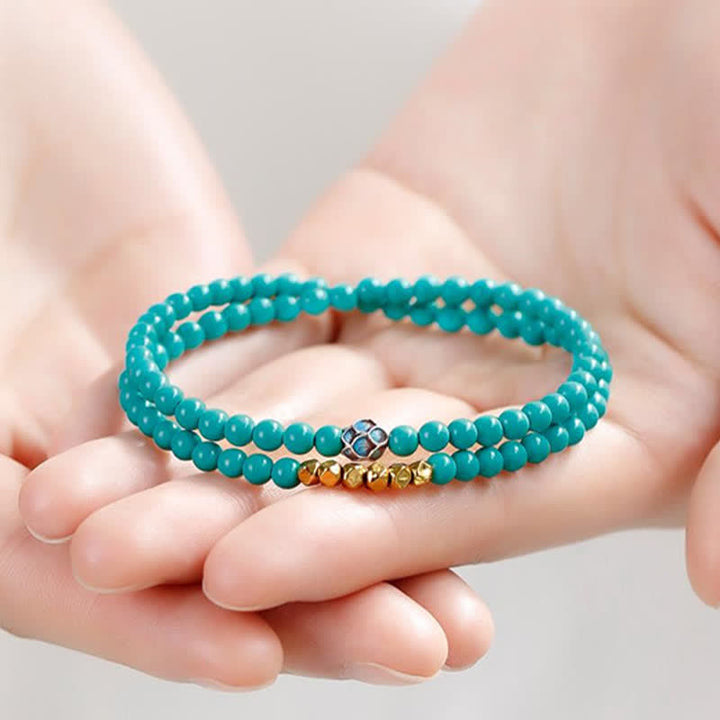 Buddha Stones Türkisfarbenes, handgefertigtes Armband mit doppelt gewickelten, facettierten Perlen - image 1