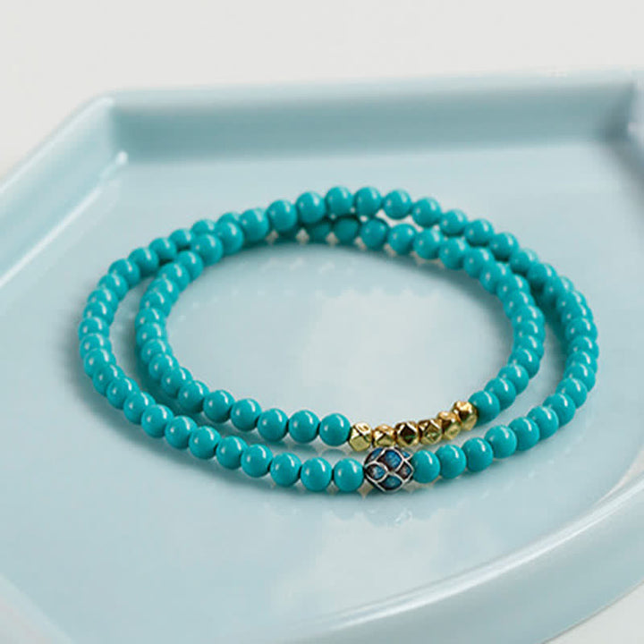 Buddha Stones Türkisfarbenes, handgefertigtes Armband mit doppelt gewickelten, facettierten Perlen - image 2