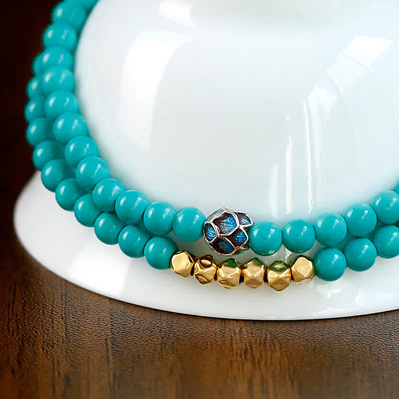 Buddha Stones Türkisfarbenes, handgefertigtes Armband mit doppelt gewickelten, facettierten Perlen - image 8