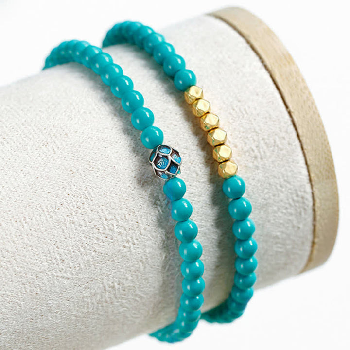 Buddha Stones Türkisfarbenes, handgefertigtes Armband mit doppelt gewickelten, facettierten Perlen - image 7