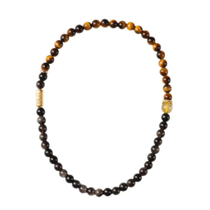 Buddha Stones Tigerauge Silberglanz Obsidian Wohlstand Handgewebtes Doppelwickelarmband - image 14