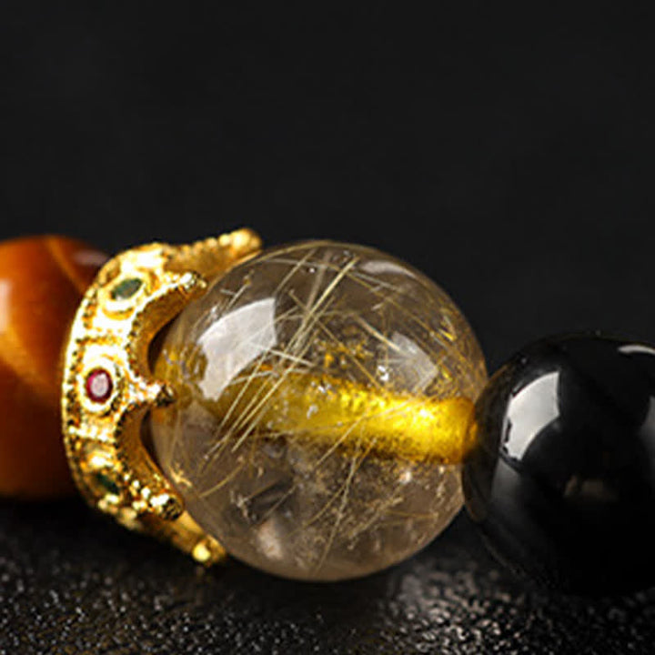 Buddha Stones Tigerauge Silberglanz Obsidian Wohlstand Handgewebtes Doppelwickelarmband - image 12
