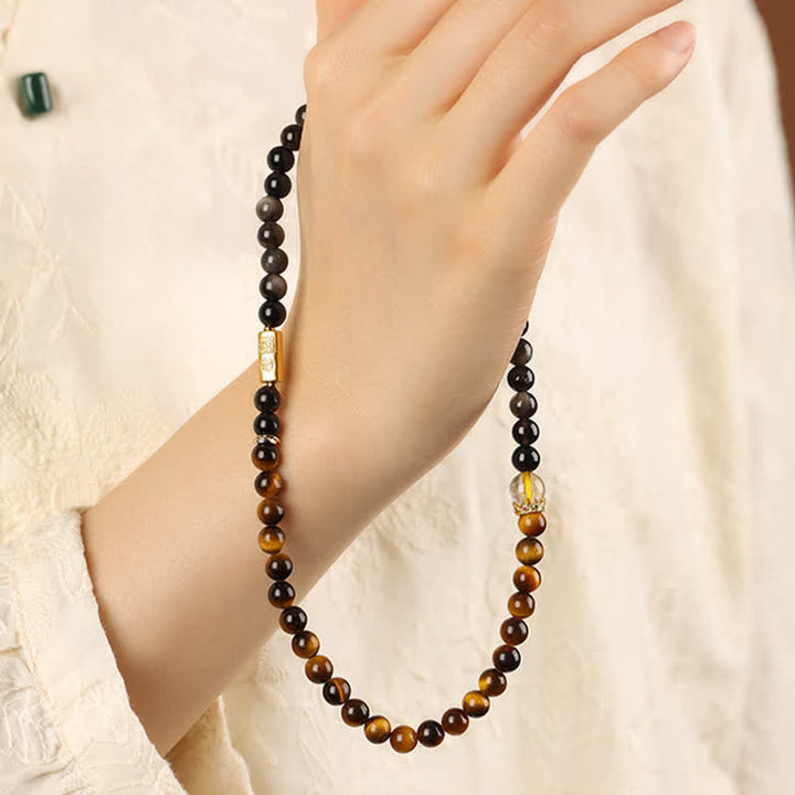 Buddha Stones Tigerauge Silberglanz Obsidian Wohlstand Handgewebtes Doppelwickelarmband - image 10