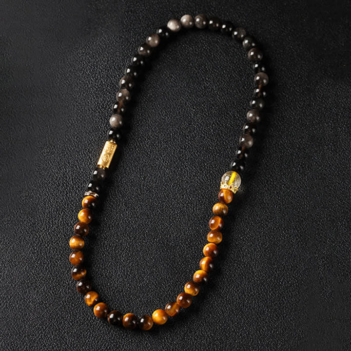 Buddha Stones Tigerauge Silberglanz Obsidian Wohlstand Handgewebtes Doppelwickelarmband - image 4