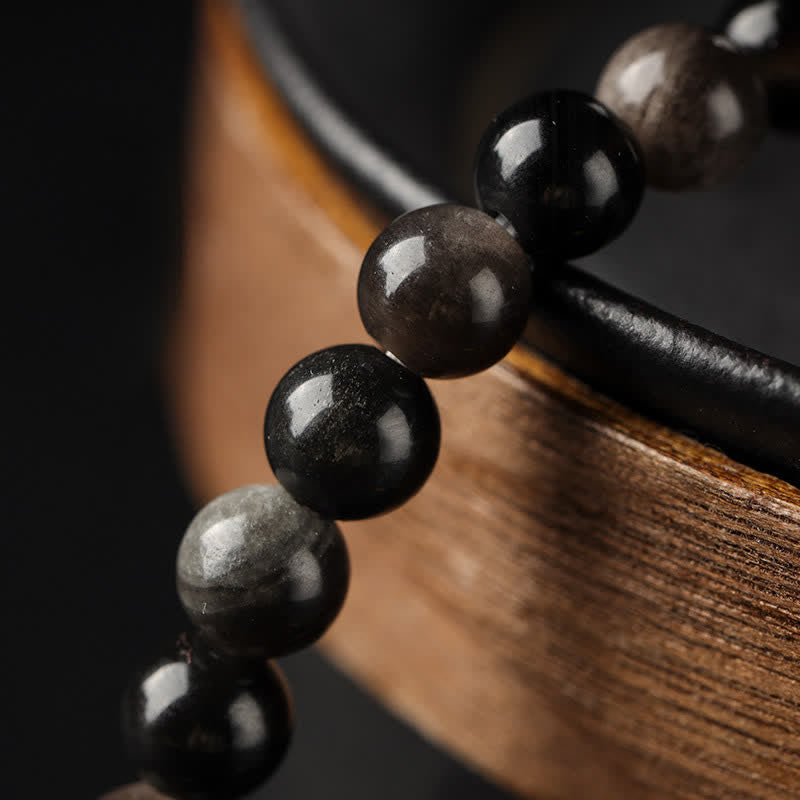 Buddha Stones Tigerauge Silberglanz Obsidian Wohlstand Handgewebtes Doppelwickelarmband - image 13