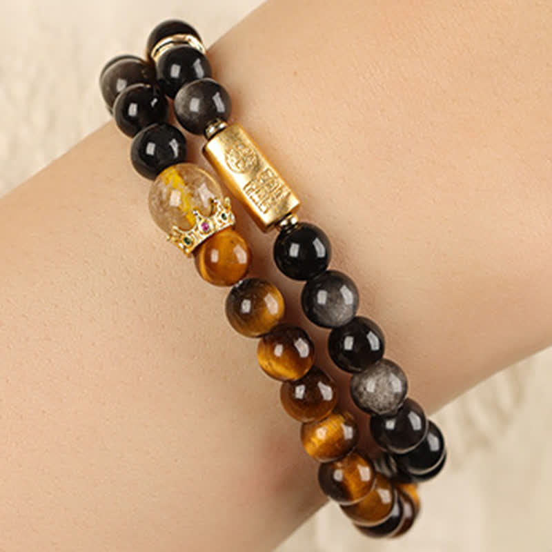 Buddha Stones Tigerauge Silberglanz Obsidian Wohlstand Handgewebtes Doppelwickelarmband - image 7