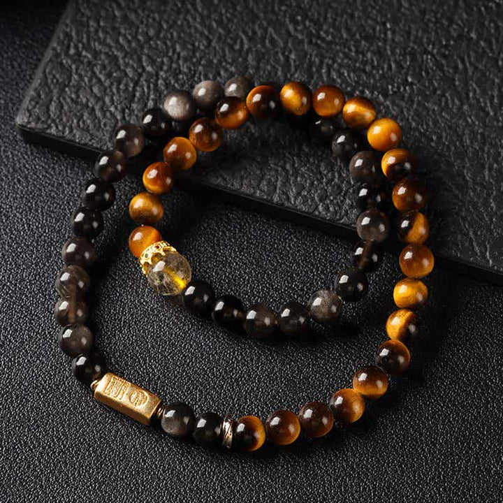 Buddha Stones Tigerauge Silberglanz Obsidian Wohlstand Handgewebtes Doppelwickelarmband - image 2