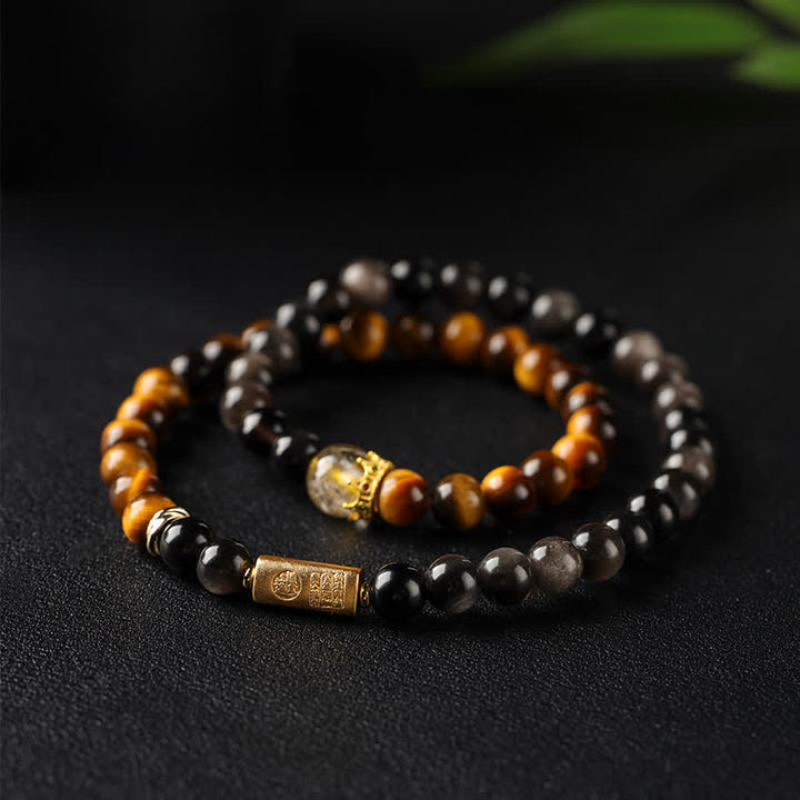 Buddha Stones Tigerauge Silberglanz Obsidian Wohlstand Handgewebtes Doppelwickelarmband - Tigerauge (Schutz♥Stärke) - image 0