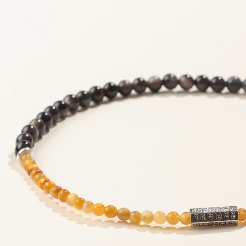 Buddha Stones Silberglänzendes Obsidian Om Mani Padme Hum Erdungs-Doppelwickelarmband - image 7