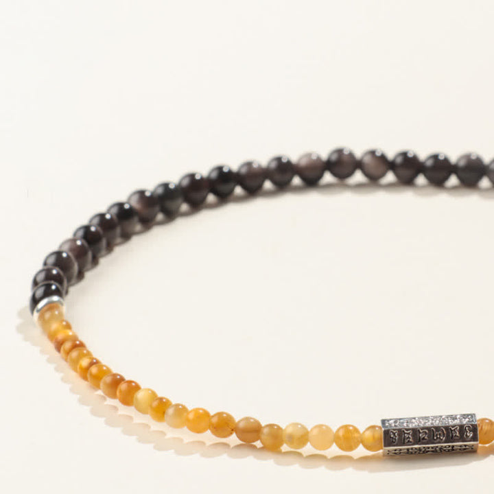 Buddha Stones Silberglänzendes Obsidian Om Mani Padme Hum Erdungs-Doppelwickelarmband - image 7