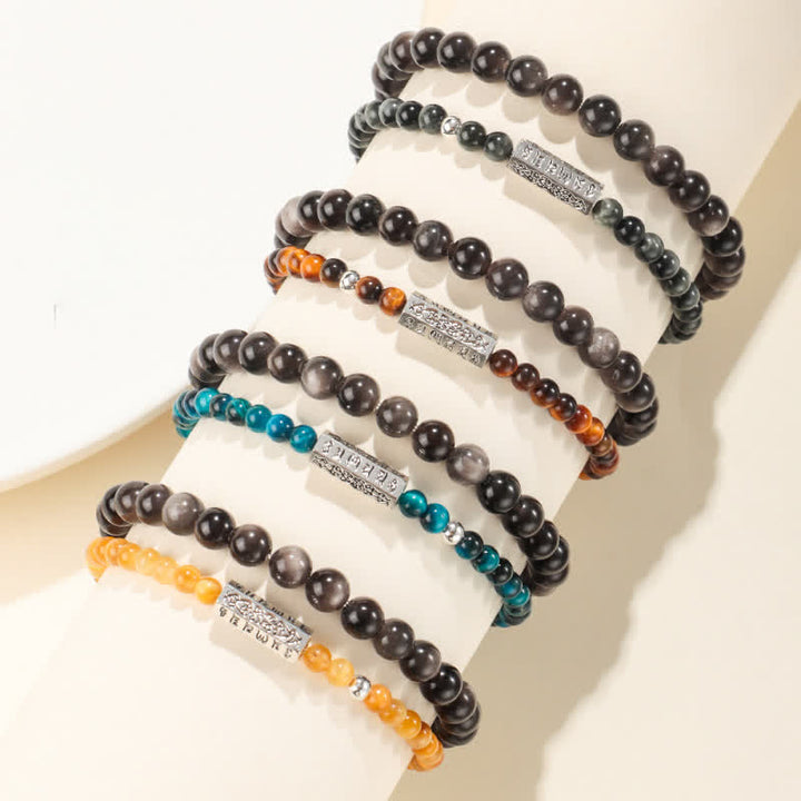 Buddha Stones Silberglänzendes Obsidian Om Mani Padme Hum Erdungs-Doppelwickelarmband - image 10