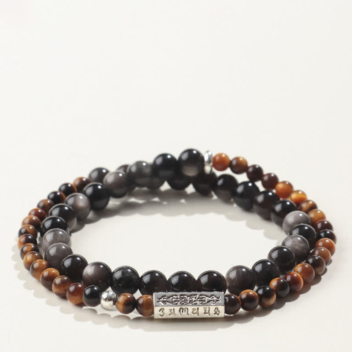 Buddha Stones Silberglänzendes Obsidian Om Mani Padme Hum Erdungs-Doppelwickelarmband - Stil-2 - Silberschimmernder Obsidian (Schutz♥Beruhigung) - image 2