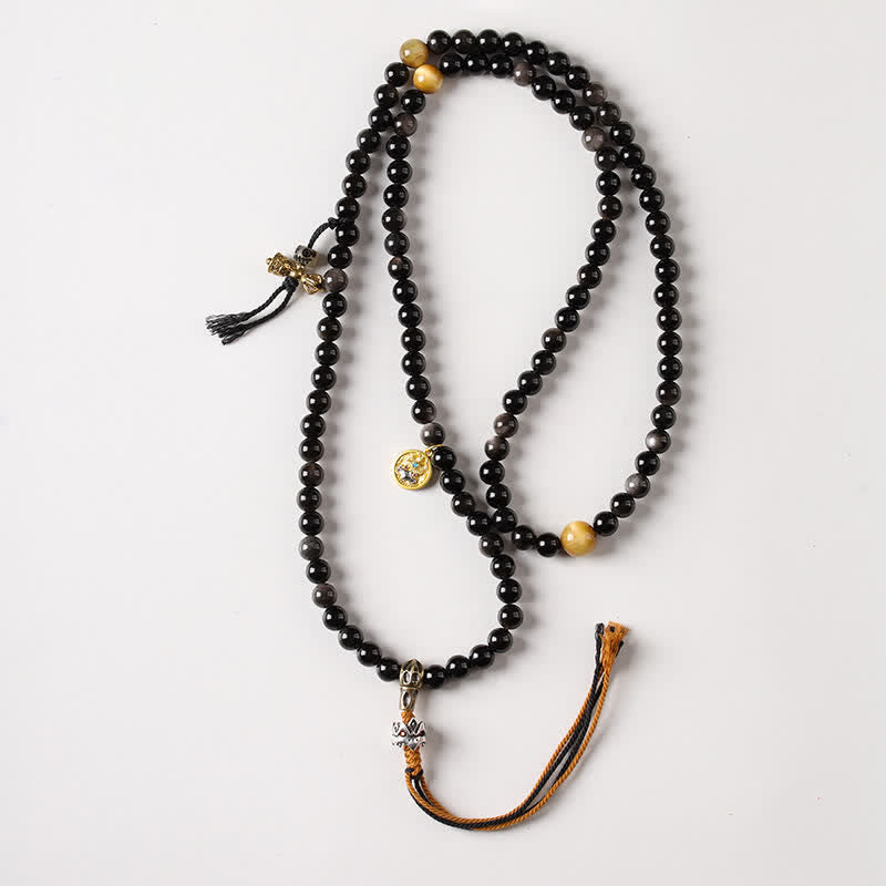 Buddha Stones Silberglänzende Obsidian-Garuda-Schutzperlenkette, handgewebt - Garuda (Schutz ♥ Spirituelle Kraft) - Silberschimmernder Obsidian (Schutz♥Beruhigung) - image 1