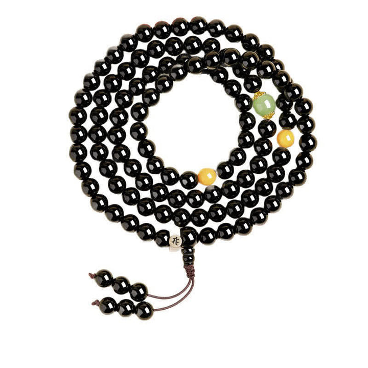 Buddha Stones Schwarze Obsidian-Mala mit Quaste, handpoliert, 108 Perlen, chinesisches Tierkreiszeichen-Schutzsymbol - image 12