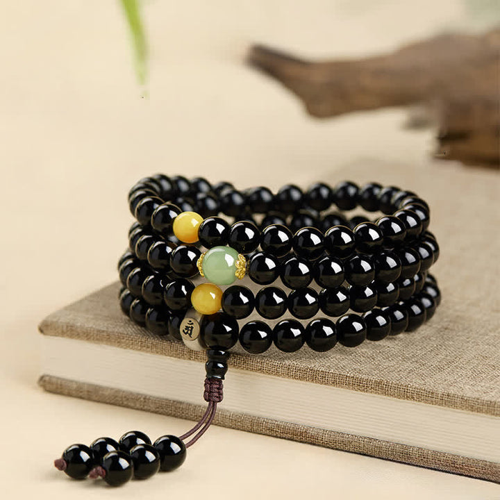 Buddha Stones Schwarze Obsidian-Mala mit Quaste, handpoliert, 108 Perlen, chinesisches Tierkreiszeichen-Schutzsymbol - image 11