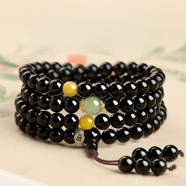Buddha Stones Schwarze Obsidian-Mala mit Quaste, handpoliert, 108 Perlen, chinesisches Tierkreiszeichen-Schutzsymbol - image 10