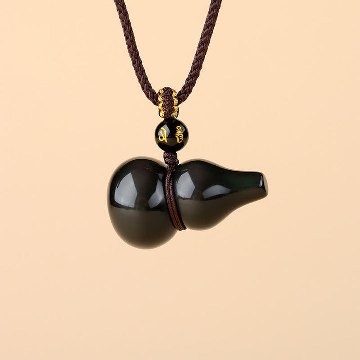 Buddha Stones Handgewebte Halskette mit Anhänger in Form eines Regenbogen-Obsidian-Kürbisses zum Schutz - image 1