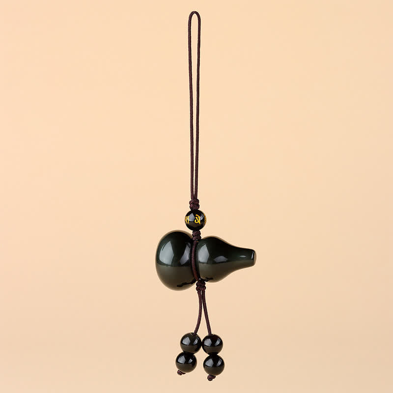 Buddha Stones Handgewebte Handy-Hängedekoration aus regenbogenfarbenem Obsidian-Kürbis mit Segenswunsch - image 1