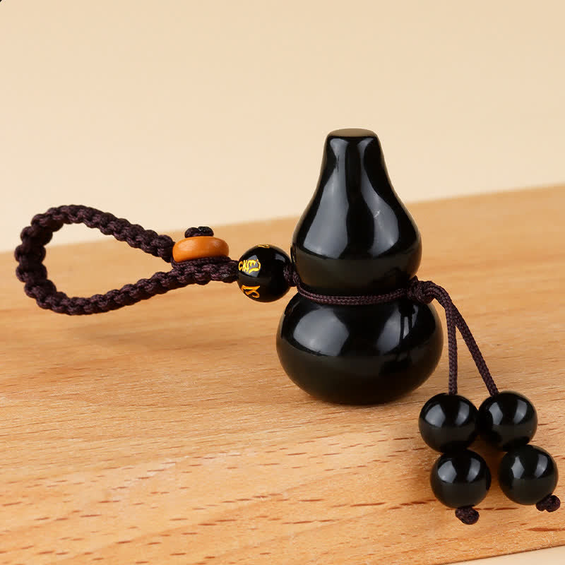 Buddha Stones Handgewebte Vintage-Schlüsselanhänger mit Regenbogen-Obsidian-Kürbis-Schutzmotiv - Regenbogenobsidian (Farbveränderungen im Licht) - image 0