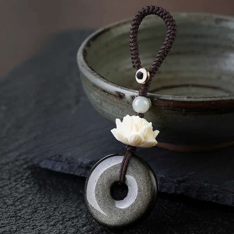 Buddha Stones Regenbogen-Obsidian-Lotus-Friedensschnallen-Schutz-Schlüsselanhänger - image 3