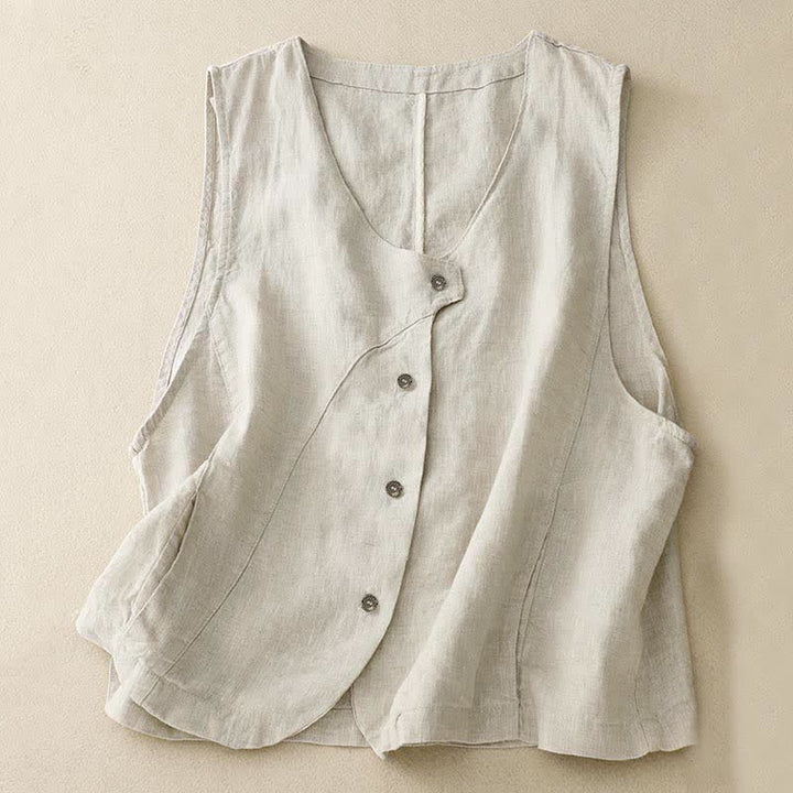 Buddha Stones Lässiges, minimalistisches Sommer-Tanktop mit Knopfleiste und Tasche für Damen. - Beige - US12, UK/AU16, EU44 (2XL) - image 0
