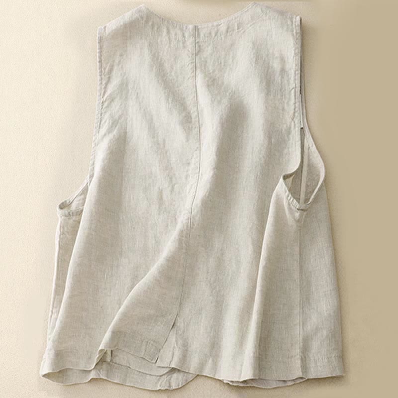 Buddha Stones Lässiges, minimalistisches Sommer-Tanktop mit Knopfleiste und Tasche für Damen. - image 1