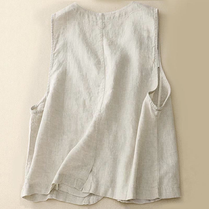 Buddha Stones Lässiges, minimalistisches Sommer-Tanktop mit Knopfleiste und Tasche für Damen. - image 1