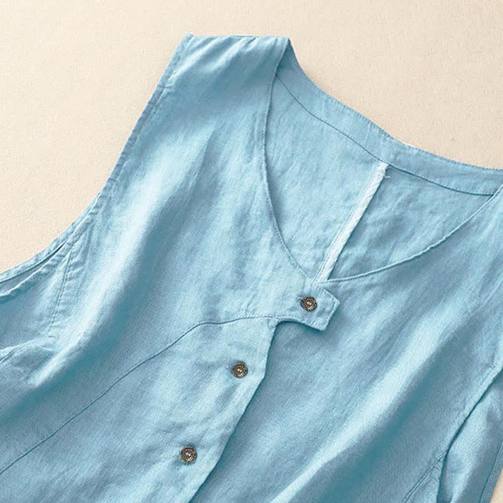 Buddha Stones Lässiges, minimalistisches Sommer-Tanktop mit Knopfleiste und Tasche für Damen. - image 6