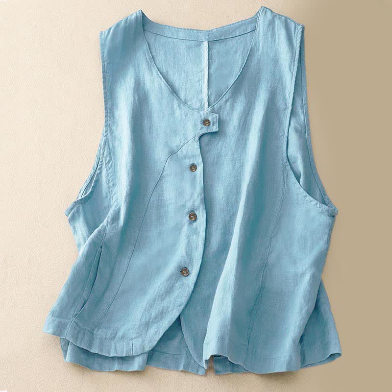Buddha Stones Lässiges, minimalistisches Sommer-Tanktop mit Knopfleiste und Tasche für Damen. - Hellblau - US12, UK/AU16, EU44 (2XL) - image 5