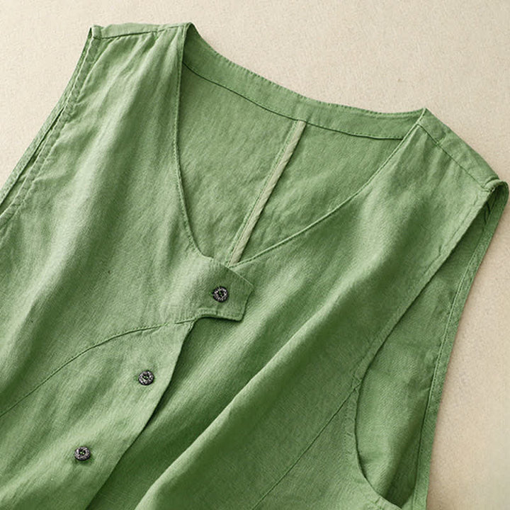 Buddha Stones Lässiges, minimalistisches Sommer-Tanktop mit Knopfleiste und Tasche für Damen. - image 18