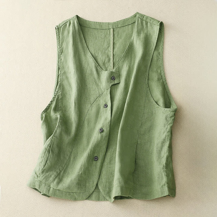 Buddha Stones Lässiges, minimalistisches Sommer-Tanktop mit Knopfleiste und Tasche für Damen. - Dunkelseegrün - US12, UK/AU16, EU44 (2XL) - image 17